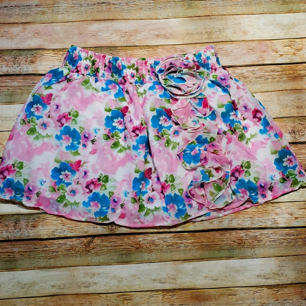 Cressong - Blue & Pink Floral Short Skirt Size Med
